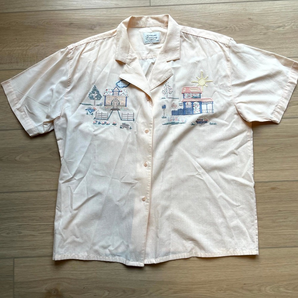 Northern Treasures Northern Reflections Embroidered Cottage House Gingham Shirt